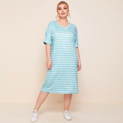 China Antistatic Plus Size Causal V-neck Band Patchwork Plus Size Loose Dresses For Women for sale