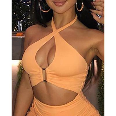 China Viable Plus Size Sexy Nightclub Women Dress Sleeveless Halter Hollow Out Ladies Bodycon Dress for sale