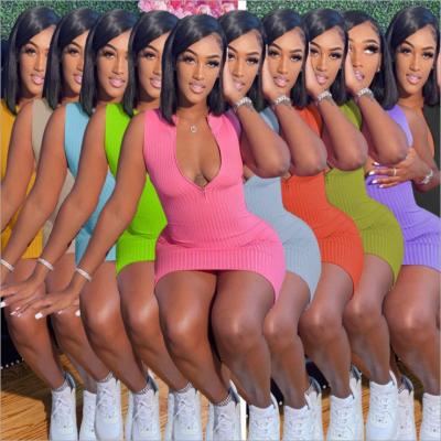 China Summer Washable Hot Sale Women's Casual Sleeveless Short One-Piece Pink One-Piece Plus Size 3XL Sexy Club Ladies Ribbed Dresses for sale