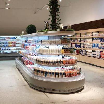 China Fan Cooling Open Display Fridge Commercial Display Fridge Island Design for sale