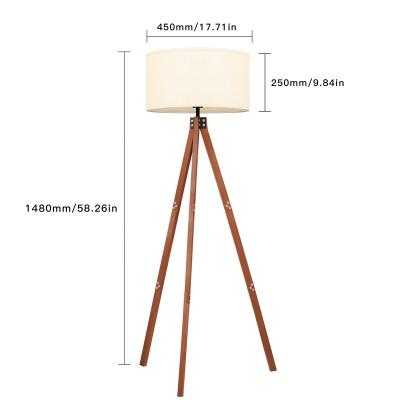 China Modern Wholesale Chinese Minimalist White Fabric Shade Tripod Floor Lamp Netural Wooden Wood For Hotel Home Decoration for sale