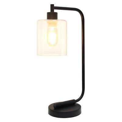 China Warm Industrial Style Industrial Lamp, Rustic Iron Lantern Glass Desk Lamp for Home Office, Simple Black Modern Table Lamp with Clear Glas for sale