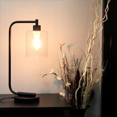 China Modern simple black industrial rustic iron lantern style glass table lamp for Home Office for sale