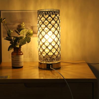 China 3 Tier Home Decoration Dimmable Crystal Touch Control Table Lamp Dimmable with Dual USB Fast Charging Ports for Bedroom for sale