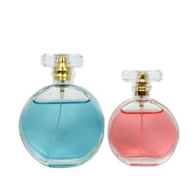 China Personal Care Wholesale 50ml 90ml Pole Flattened Glass Perfume Bottle With Spray Cap for sale