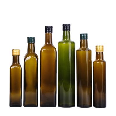 China Food Wholesale 250ml500ml750ml1L Square Olive Oil Dark Green Glass Bottle With Lid for sale