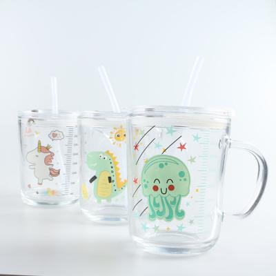 China Wholesale Beverage Clear 400ml Glass Mug With Dragon Pattern Juice Mug Tea Cup With Handle for sale