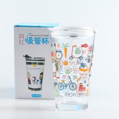 China 350ml Beverage Factory Price Cute Design Customer Made Glass Water Cup Beverage Bottle for sale