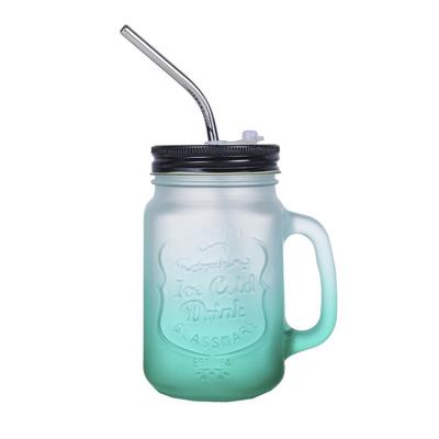 China Wholesale 500ml 16oz Beverage Colored Glass Mason Jar With Metal Lid for sale