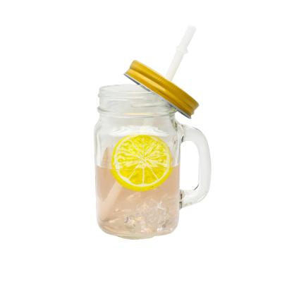 China Juice Custom Logo Printed 500ml Screw Cap With Handle Juice Bottles Glass Drinking Mason Jar for sale