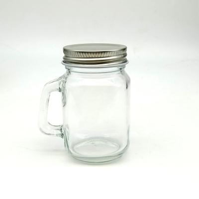 China Wholesale 120ml 4oz Beverage Round Wide Mouth Mason Drinking Glass Jar With Handle for sale