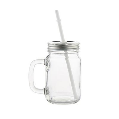 China Manufacturer's Handle Glass Jar 12oz Mason Jars With Lid and Drinking Straw for sale