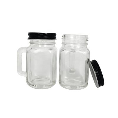 China Mini Cheap Clear Glass Beverage Mason Jar 50ml For Candy With Handle for sale