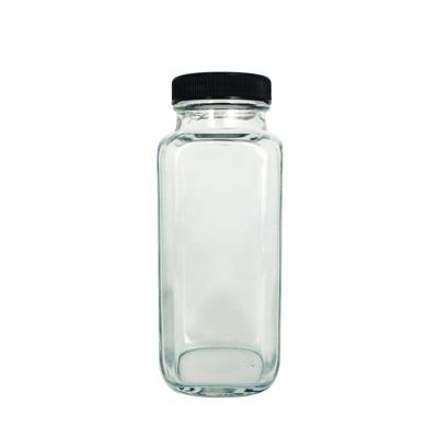 China Wholesale Beverage Type New 250ml Square Shape Glass Bottle For Beverage With Lid for sale