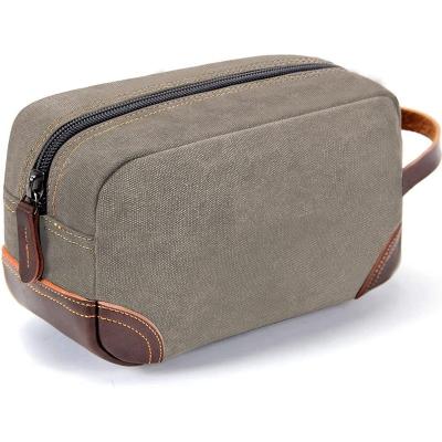 China Heopono Convenient Men's Canvas Travel Shaving Bag Travel Kits Makeup Waterproof Carrying Case Wash Leather Storage Travel Case for sale