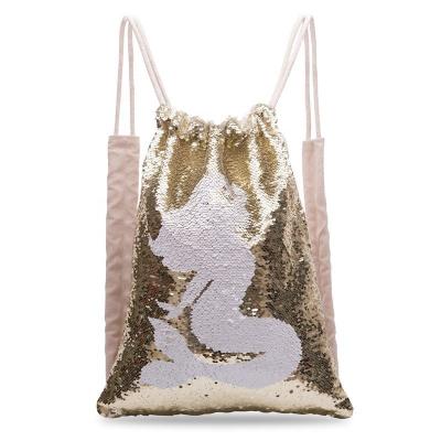 China Beautiful Heopono Fashion Girls Women Sequin Drawstring Bag Backpack Waterproof Reversible Drawstring Pouch for sale