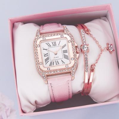 China Women's Non-Specific Diamond Watch Starry Luxury Bracelet Set Watches Casual Leather Quartz Ladies Band Dropshipping for sale