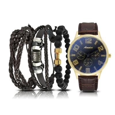 China Chronograph Design Gift Wrist Watch Mens Necklace Bracelet Set, Watch Set With Bracelet for sale