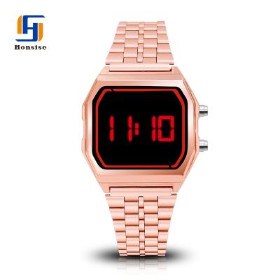 China 2021 Alarm Logo Unisex Watch Rose Gold Custom Made High Quality Plated Stainless Steel Mesh Band Watch for sale