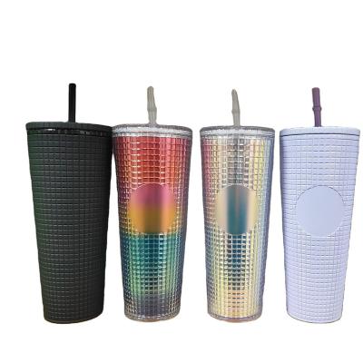 China Wholesale Double Wall Plastic Straw Waffle Grid Corn Cup 24oz Custom Color Logo Viable for sale