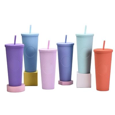 China Viable Popular Design 25 Oz Plastic Water Cup Bpa Free Durian Studded Double Wall Tumbler With Straw for sale