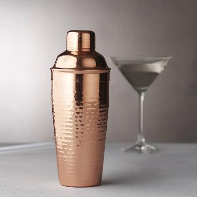 China Custom Metal Viable 24 oz Bar Cobbler Shaker 700ml Stainless Steel Hammered Copper Cocktail Shaker Bottle for sale