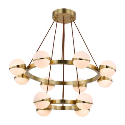 China Modern Simple Luxury Shade Copper Glass Brass Finishing Decorative Chandeliers Lights Pendant Lamp for sale