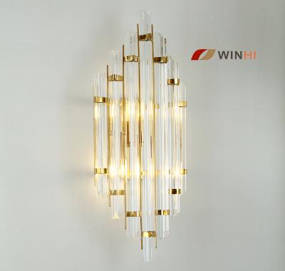 China Fashion Modern Designer Hotel Project Stainless Steel Glass Crystal Led Nordic Wall Lamp for sale