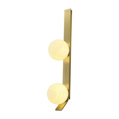 China Luxury Hotel Modern Bedside Two Ball Copper Brass Finish White Glass Adjustable Reading Wall Lamp for sale