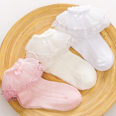 China Baby Breathable Breathable Toddler Soft Cotton Ruffle Ankle Lace Up Socks Little Girl Ruched Socks for sale