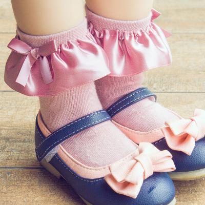 China 2022 Cute Breathable Baby Socks Ankle Bow Knitted Soft Cotton Lace Socks Kids Children Silk Ruffled Socks for sale