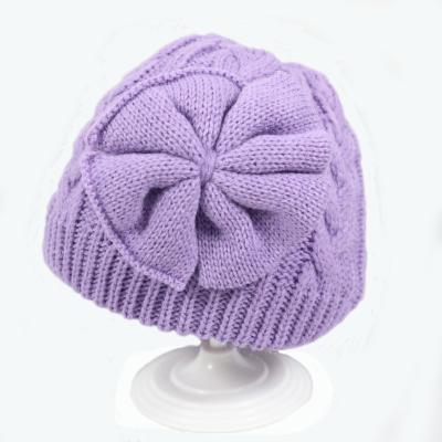 China Beanie Hats Cotton Lined Infant Toddler Cable Knitted Baby Knot Bow Hat Cute COMMON Winter Large for sale