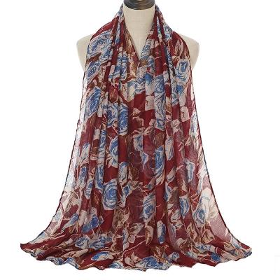 China Wholesale Warm Cotton Viscous Scarf Floral Printed Shawls For Muslim Woman for sale