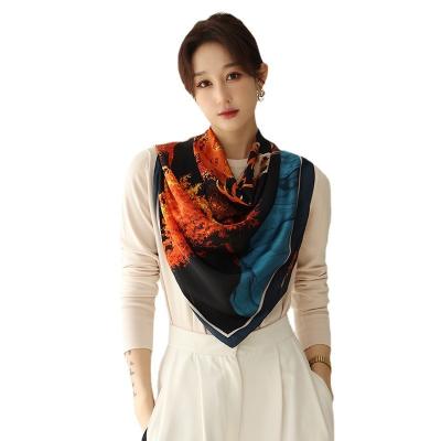 China Hot Selling Soft Soft Feeling Soft Multi Color Digital Printed Pattern Women Fashion Large Square Scarf Neck Decoration Silk Scarf for sale