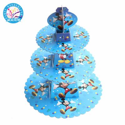 China Party Decoration Mikey Dessert Cake Foldable Paper Stand Wedding Birthday Donut Table Decoration Supplies Holiday Cake Three-Tier Tray for sale