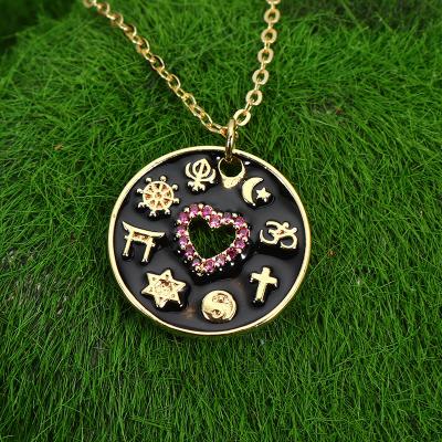 China Vintage Trendy Heart Personalized Hollow Copper Zircon Around Necklace Gold Plated Pendant Necklace For Women Gifts Party Wholesale for sale