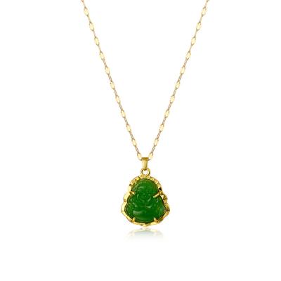 China Vintage Gold Plated Maitreya Buddha Pendant and Necklace Green Stone Wholesale High Quality Chain Necklace for Women Party Gifts for sale