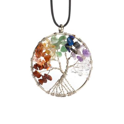 China Vintage The Tree Of Life Gold Plated Crystal Pendant Alloy Wire Chain And Necklace Engrave Stone Wholesale Necklace For Women Party Gifts for sale