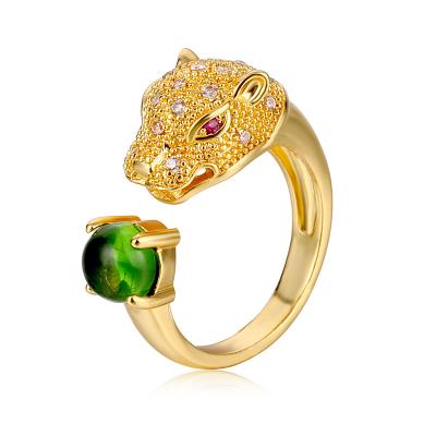 China Vintage Wholesale Personality Ring Stone Female Geometric Leopard Head Zircon 18K Gold Plated Rings For Women Wedding Gifts Party for sale