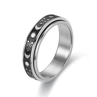 China Vintage Personality Titanium Steel Ring Geometric Accessories Trendy Stars Moon Silver Plated Rings For Women Men Wedding Gifts Party for sale