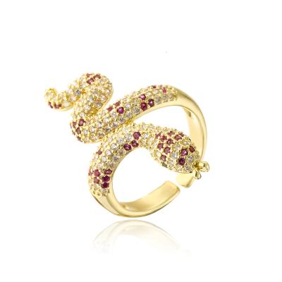 China Fashionable Female Vintage Personality Snake Copper Zircon Gold Plating Ring Adjustable Geometric Ring For Women Wedding Party Gift for sale