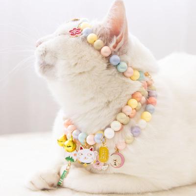 China Custom Made Noble Stocked Cat Pearl Necklace Pendant Pet Insist Girl Bell Stocked Cute Adjustable for sale