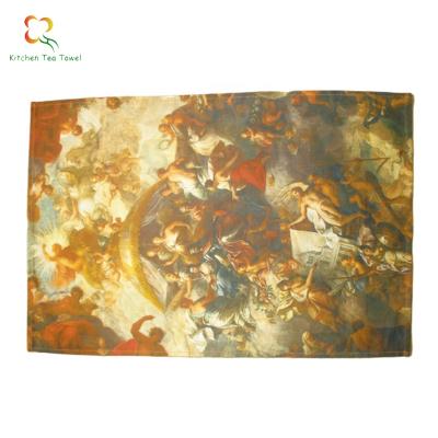 China Reusable Digital Printing Oil Painting Home Decorative Cotton Table Tea Napkin 100% Twill Customized Kitchen Towel for sale