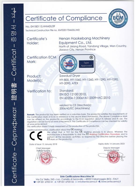 CE - Henan Haokebang Machinery Equipment Co., Ltd.