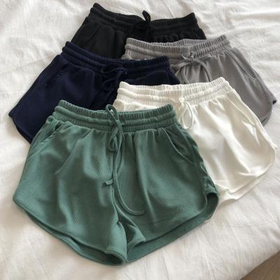 China Custom Workable Embroidery Sports Shorts Lady Elastic Waist Fitness Beach Casual Shorts New Women Summer 2023 Solid Color Skinny Shorts for sale