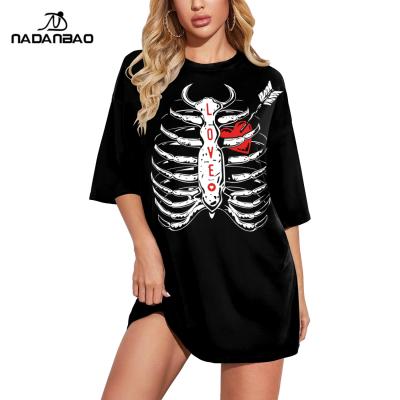 China NADANBAO QUICK DRY brand in stock T-shirt women streetout t-shirt women gothic skeleton printed oversized couples nightgowns loose dress for sale