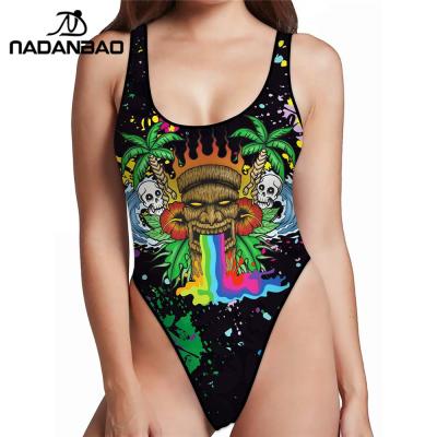 China NADANBAO Sleeveless Swimwear Tie Dye Anti-UV Print One Piece Swimwear Skeleton Beachwear For Swimming for sale