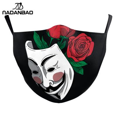 China Wholesale Stylish Horror Facemask Public/Health Care NADANBAO 2 Ply Movie Half Facemask Halloween Party Cosplay Polyester 3D Facemask for sale