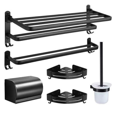 China Modern Best Quality Shelves And Rack Aluminum No Drilling Black Bathroom Shelves Corner Bathroom Shelf for sale