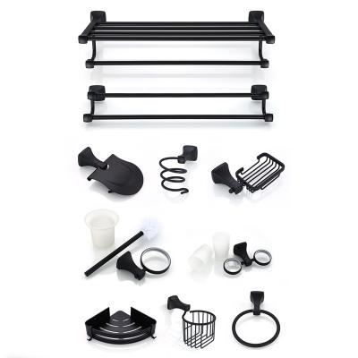 China Modern Fashionable Black Toilet Towel Storage Rack Aluminum Towel Rack Bathroom Towel Holders for sale